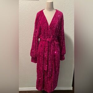 Elegant Pink Sequin Wrap Dress
